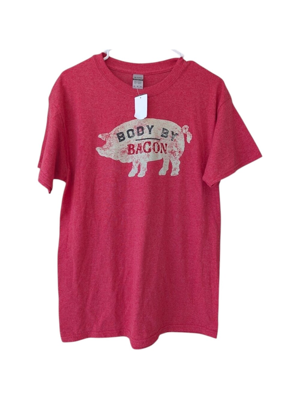 Body By Bacon New Gildan Shirt Men M Red Heavy Cotton Graphic Tee Retro Food NWT